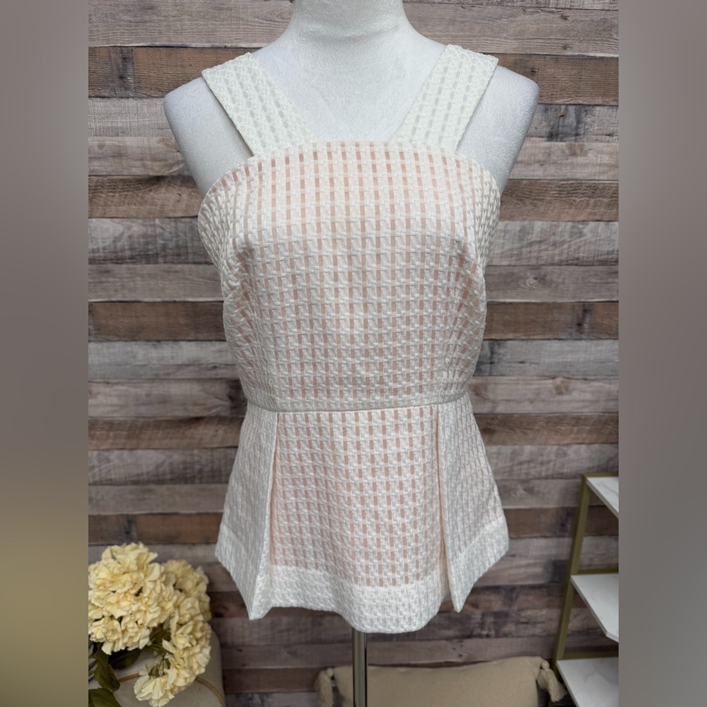 Maeve Cream Textured Square-Neck Peplum Camisole